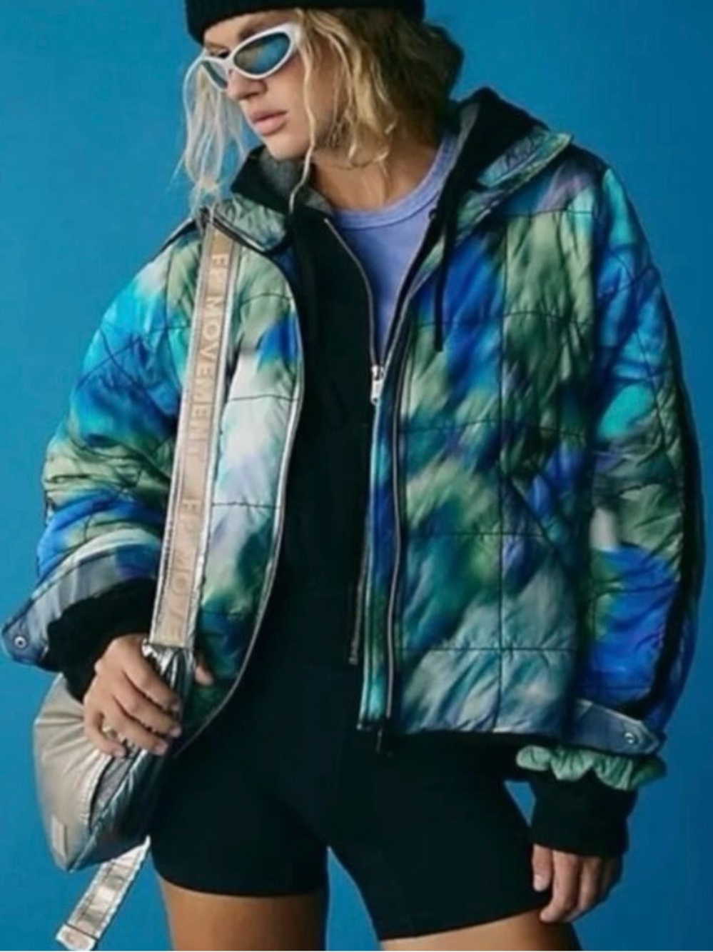 Free People Pippa Printed Packable Puffer Jacket in Blurry Flower Combo Size XL